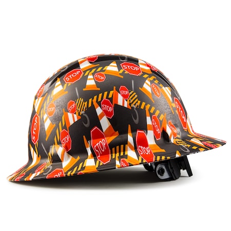 Acerpal Full Brim ABS Hard Hat, Construction Ahead, 6 Pt & Chin Strap 1CD2BK6MC-C